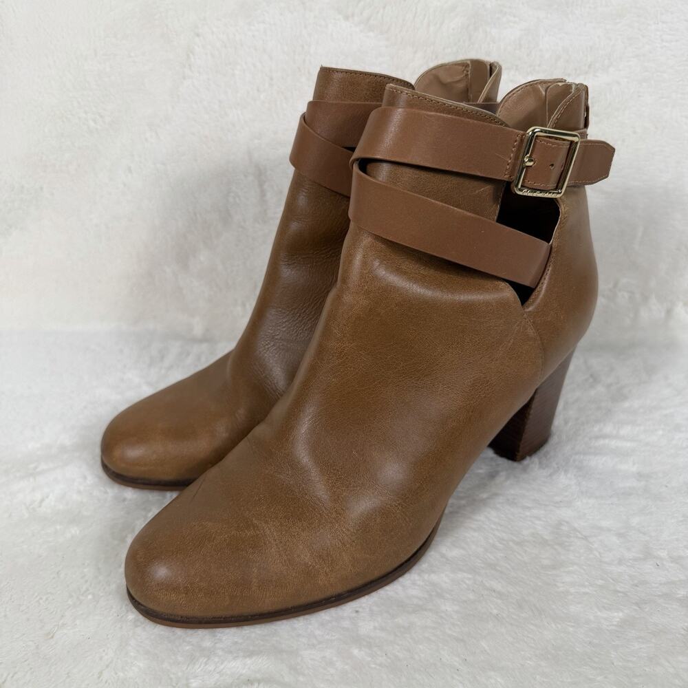 Cole Haan Women’s 8.5 B Cognac Brown Leather Strappy Cutout Ankle Boots Booties